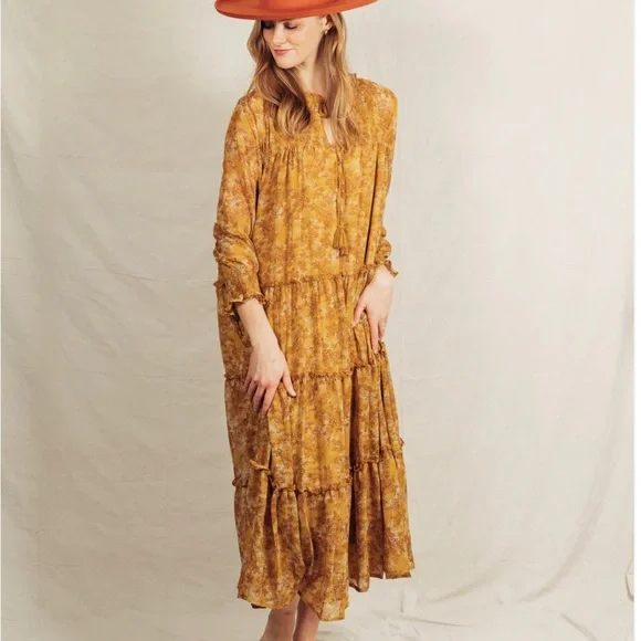 Kodi Dress || Mustard boho maxi dress||women’s boho fall maxi dress - Picture 2 of 4